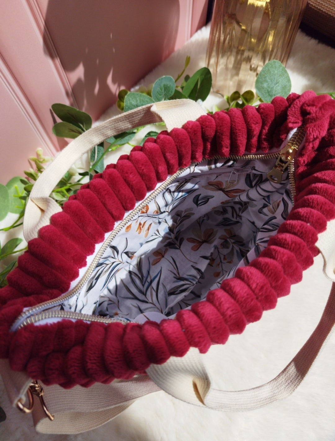 Sac à main Mini cabas velours rouge
