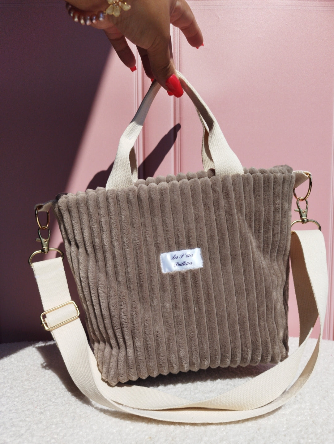 Sac à main Mini cabas velours Beige
