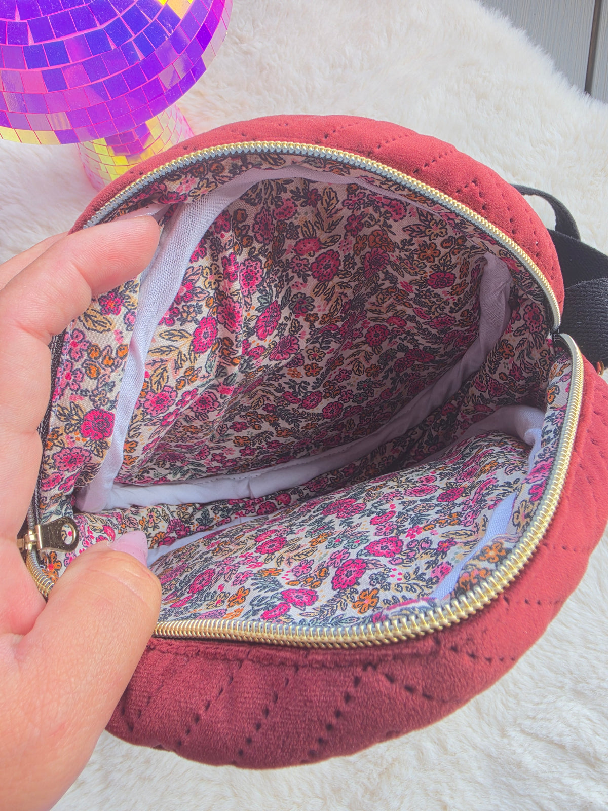Sac rond velours chevrons