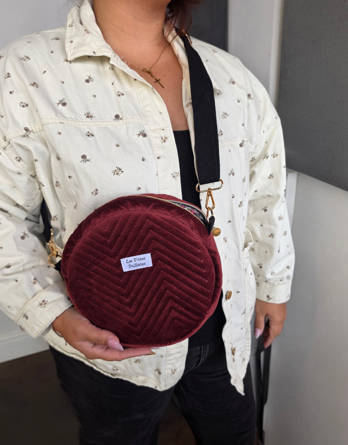 Sac rond velours chevrons