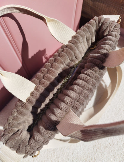 Mini cabas velours Beige