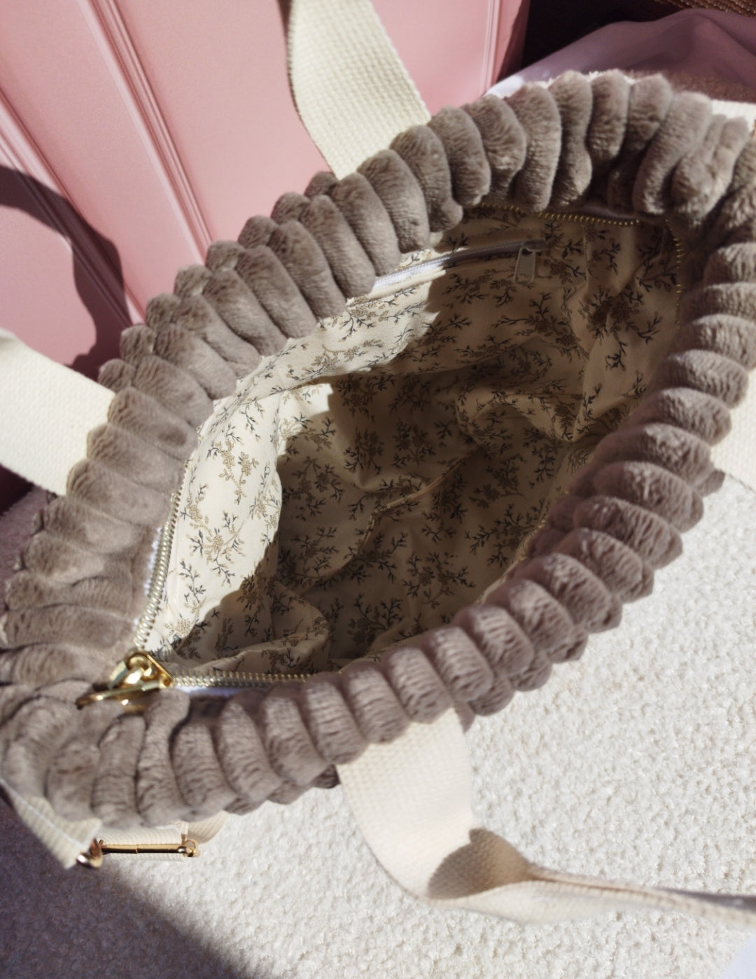 Sac à main Mini cabas velours Beige