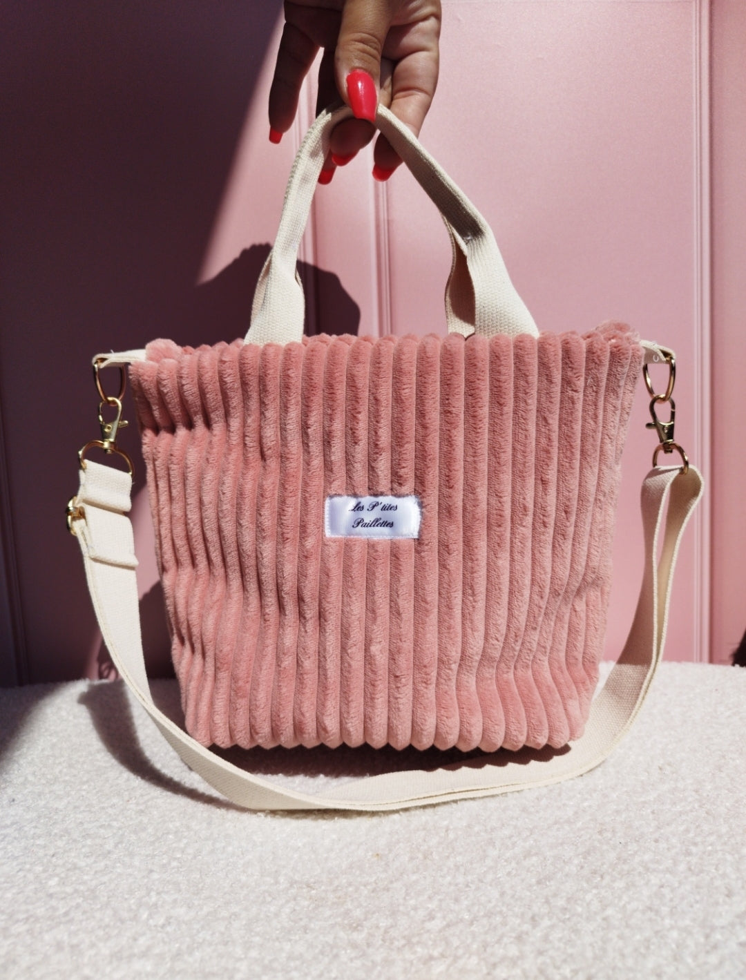 Sac à main Mini cabas velours Rose poudré