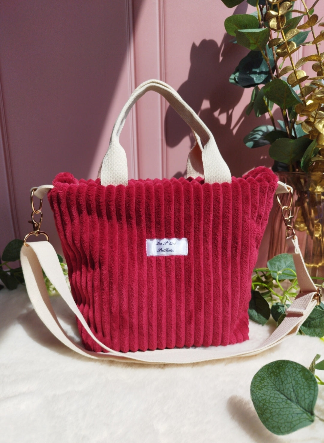 Sac à main Mini cabas velours rouge