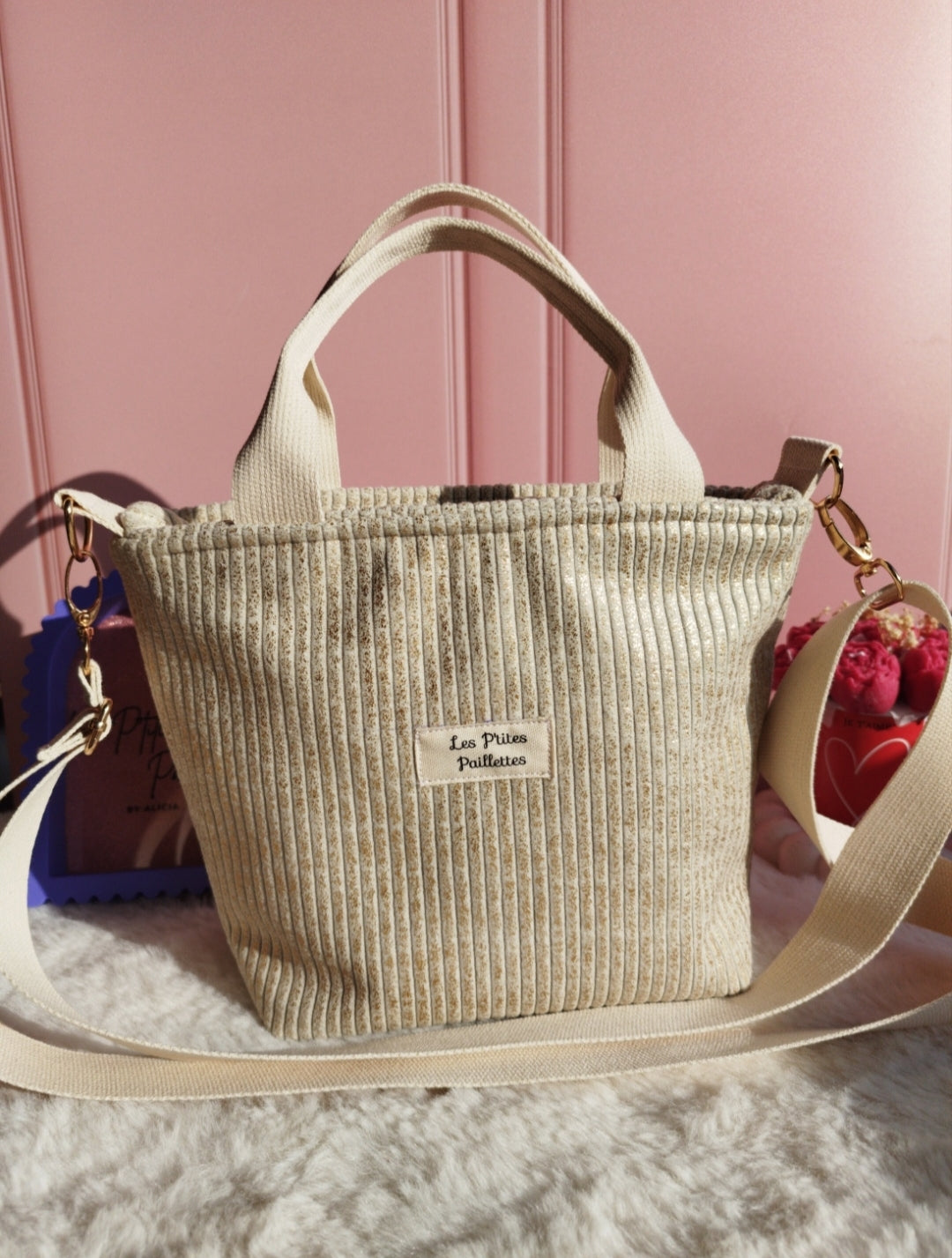 Mini cabas velours Gold