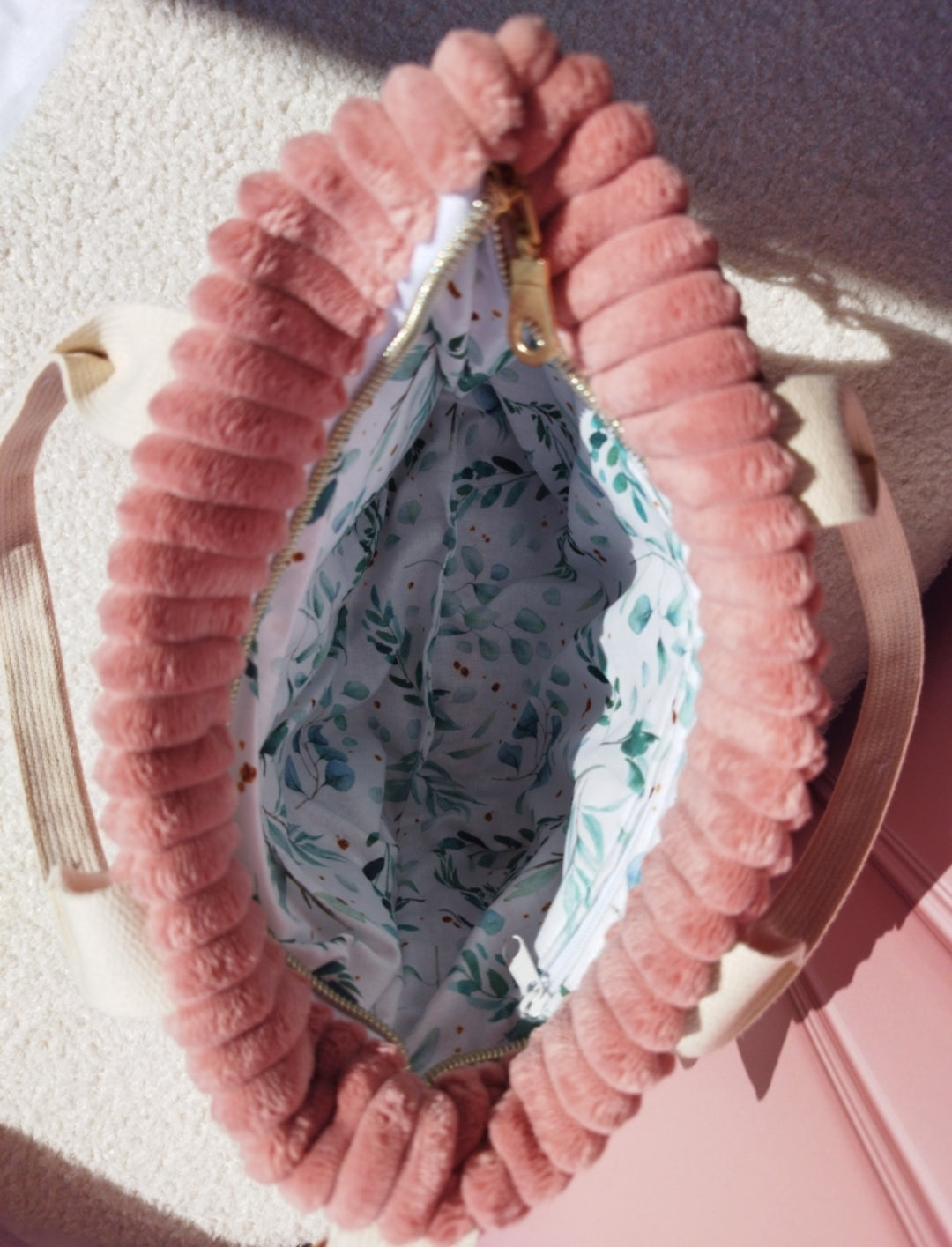 Sac à main Mini cabas velours Rose poudré