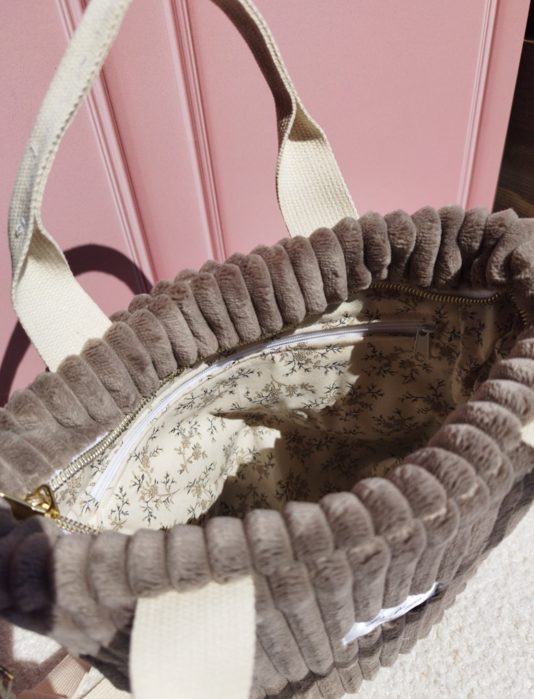 Sac à main Mini cabas velours Beige
