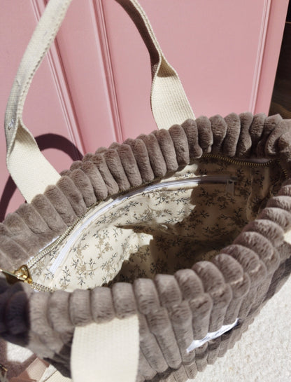 Mini cabas velours Beige