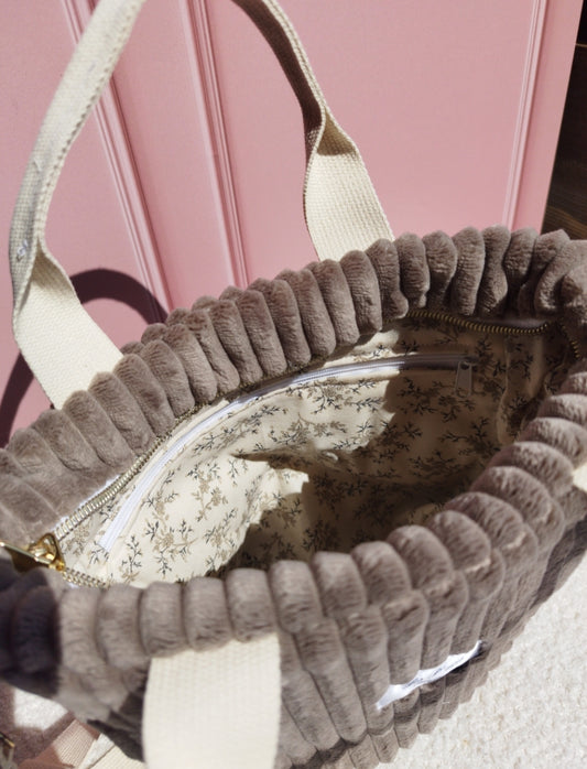 Sac à main Mini cabas velours Beige