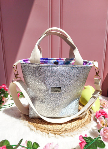 Mini cabas similicuir argenté