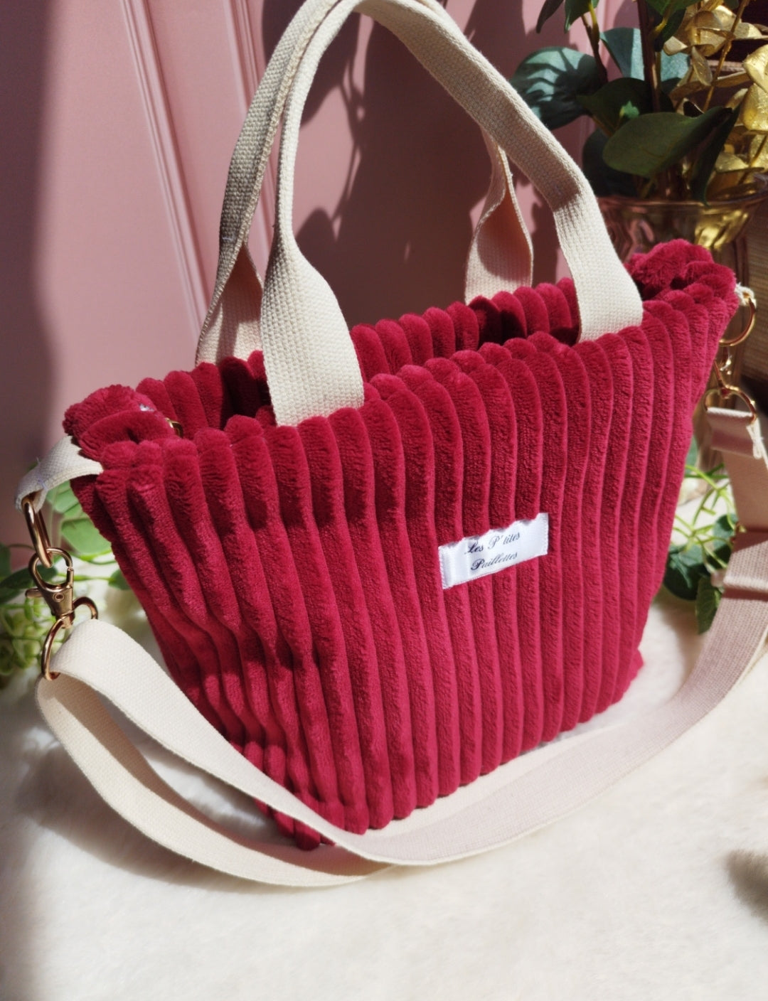 Sac à main Mini cabas velours rouge