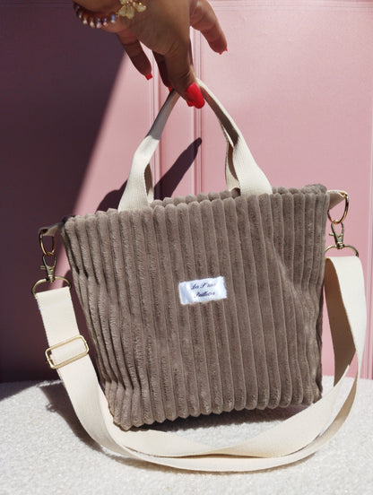 Mini cabas velours Beige